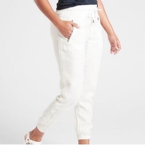 Athleta Women’s Cabo Linen Jogger Calla Lily White Size 14 Lightweight Travel